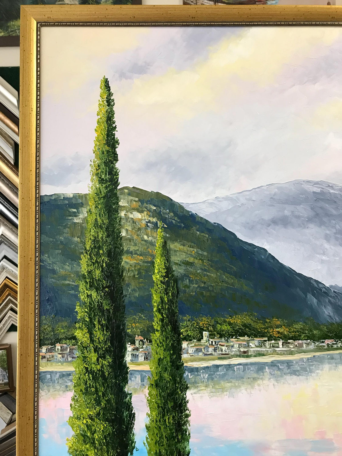 Lake Como Bellagio Oil Painting on Canvas | Hand Painted Varenna Italy Artwork | Large Italian Scenery Wall Art