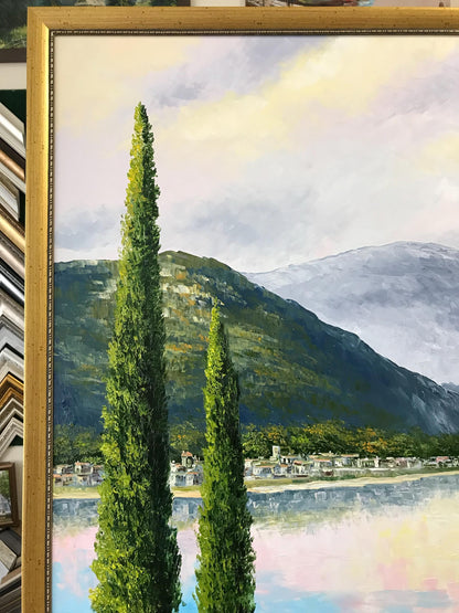 Lake Como Bellagio Oil Painting on Canvas | Hand Painted Varenna Italy Artwork | Large Italian Scenery Wall Art