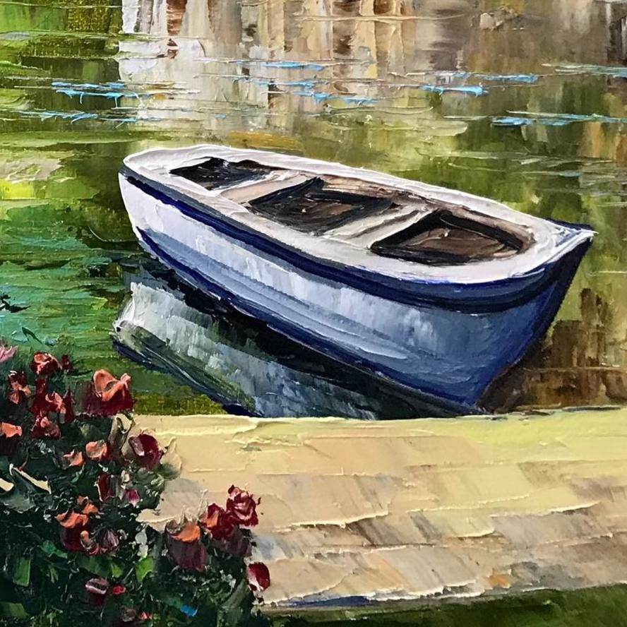 Lake Como Bellagio Oil Painting on Canvas | Hand Painted Varenna Italy Artwork | Large Italian Scenery Wall Art