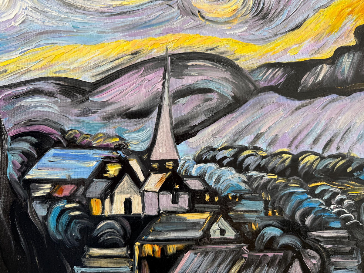 Van Gogh Starry Night Oil Painting, Impasto Hand Painted Reproduction on Canvas, Original Night Sky Wall Art