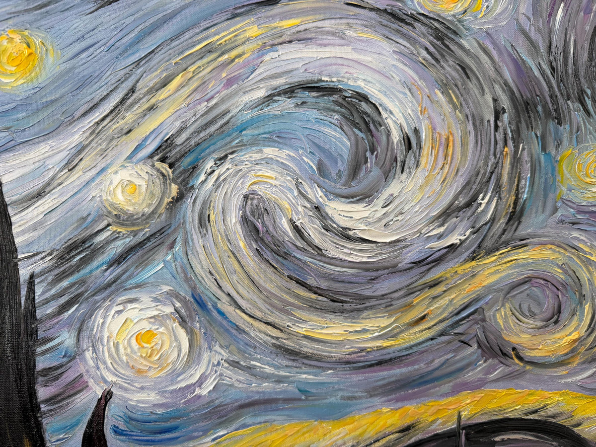 Van Gogh Starry Night Oil Painting, Impasto Hand Painted Reproduction on Canvas, Original Night Sky Wall Art