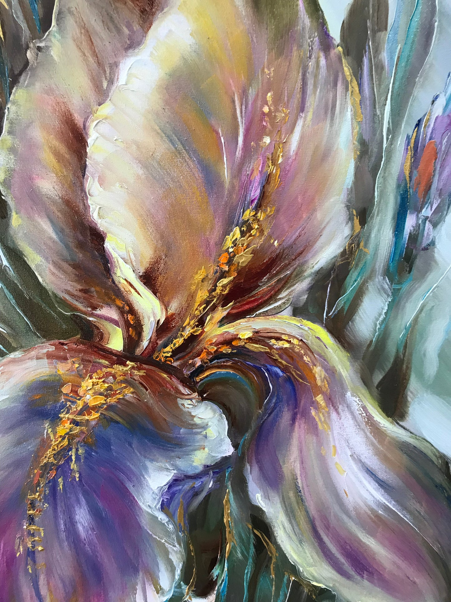 Iris Flower Oil Painting Original Oversized Abstract Floral Painting on Canvas Modern Art Extra Large Iris Artwork