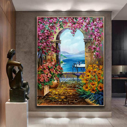 Positano Italy Painting on Canvas Italian Villa Painting Italian Coast Art Amalfi Coast oil Painting Original Italian Garden Wall Art