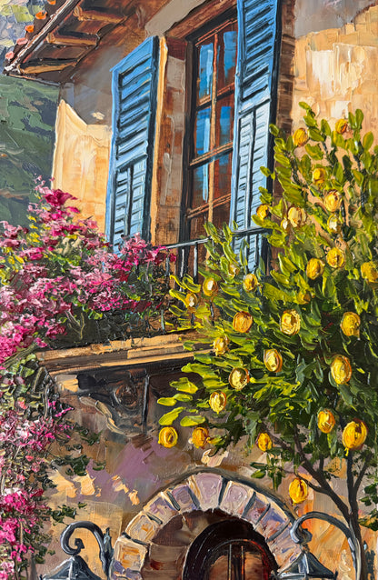 Positano Amalfi Coast Oil Painting on Canvas | Original Italian Street Scene Art | Italy Coastal Painting, Lemon Tree Artwork