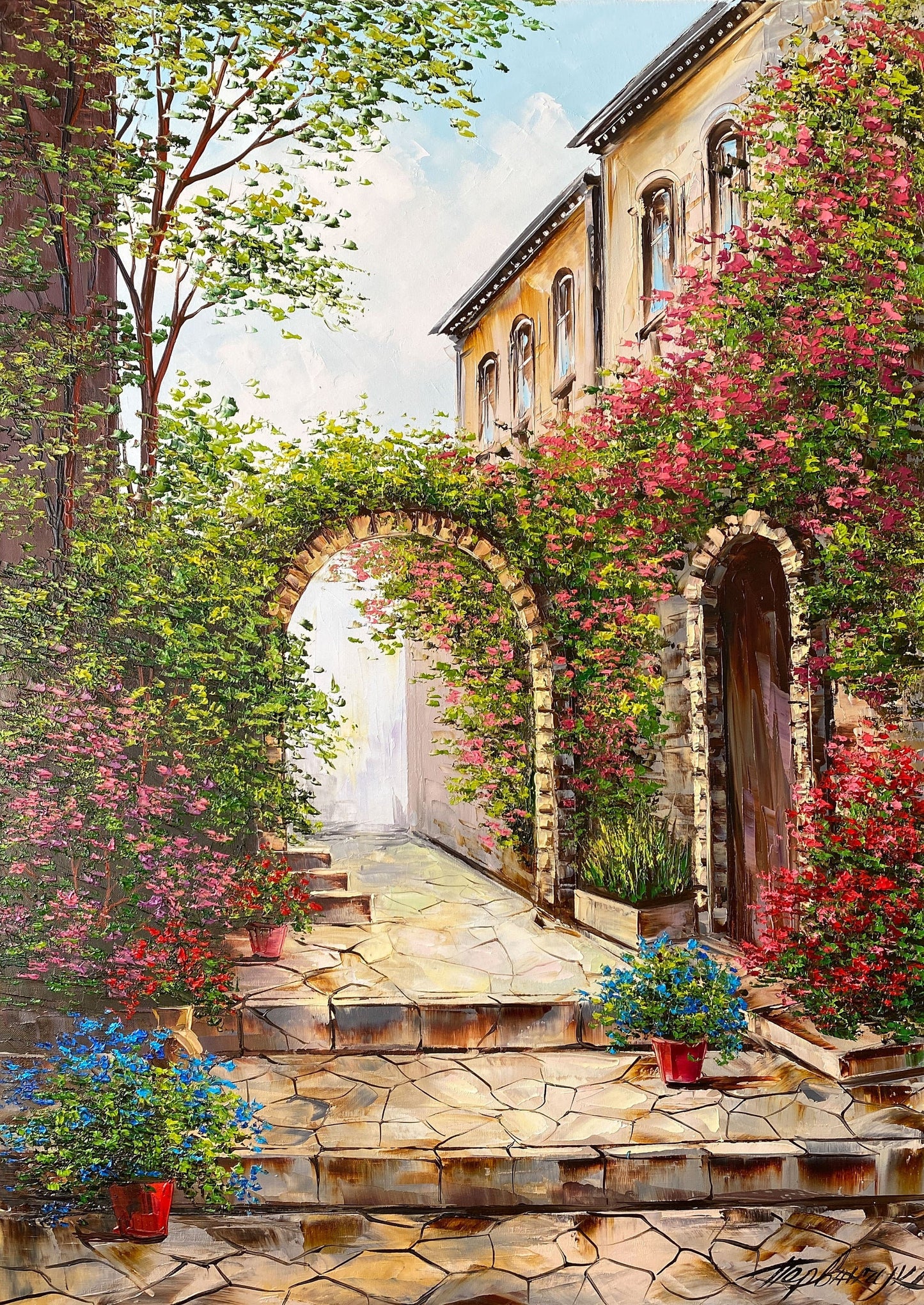 italian-street-oil-painting-tuscany-villa