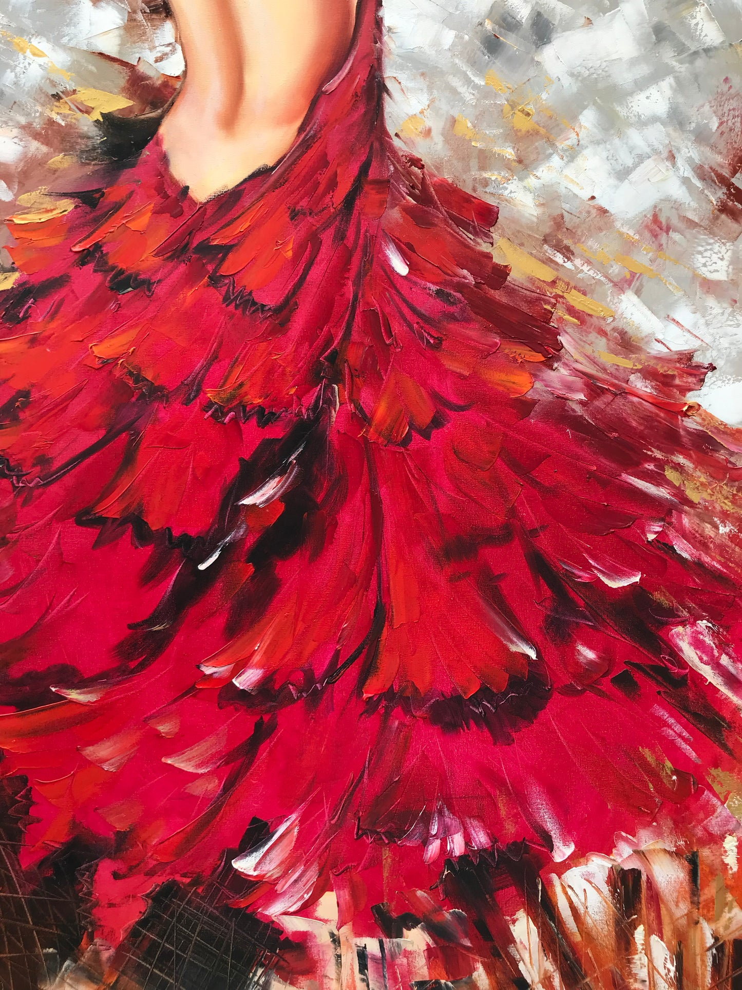 Lady in Red Oil Painting Original Woman Back Painting Abstract Woman in Red Dress Wall Art