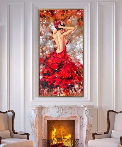 Lady in Red Oil Painting Original Woman Back Painting Abstract Woman in Red Dress Wall Art