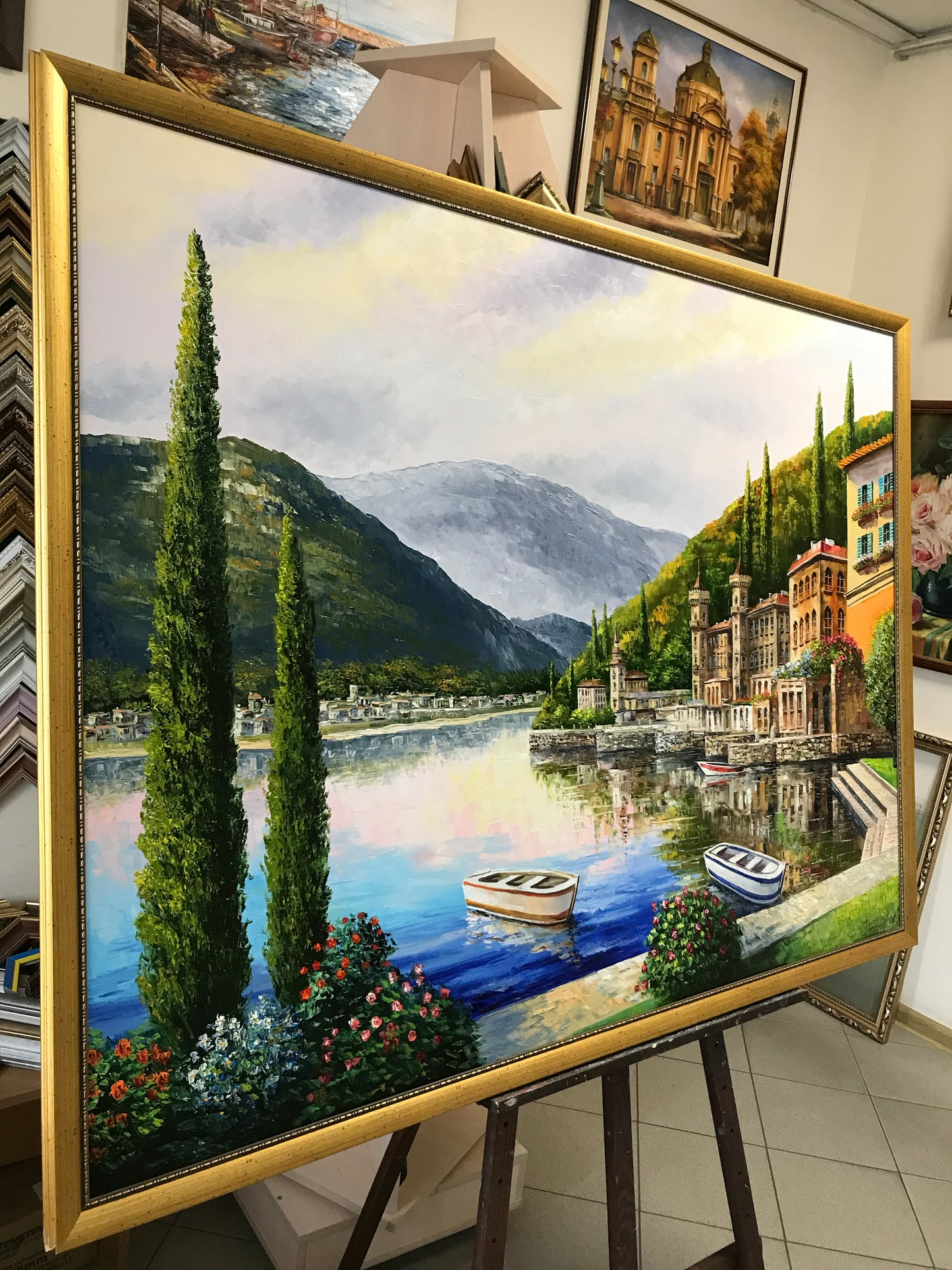 Lake Como Italy Oil Painting Original Famous Bellagio Italy Painting Varenna Wall Art Lago Di Como Italy Paintings