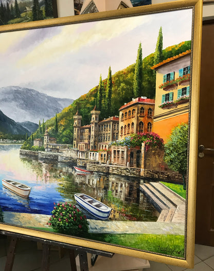 Lake Como Italy Oil Painting Original Famous Bellagio Italy Painting Varenna Wall Art Lago Di Como Italy Paintings