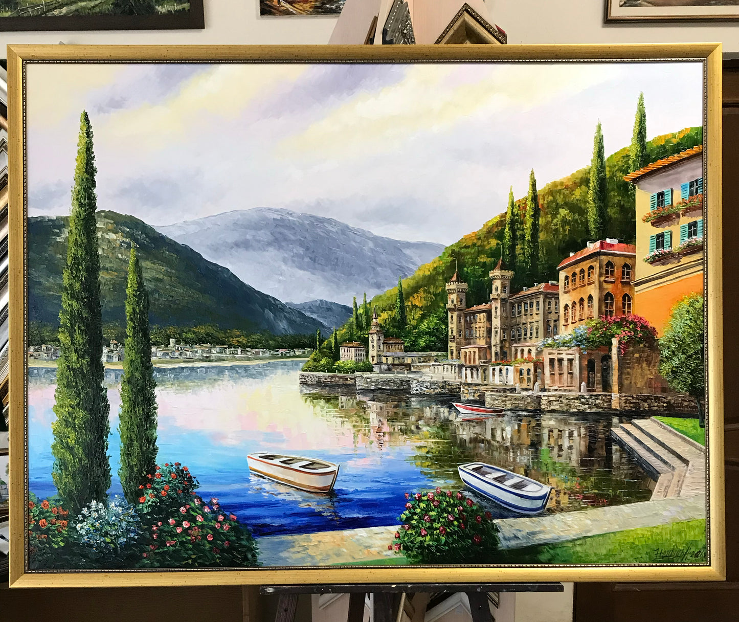 Lake Como Italy Oil Painting Original Famous Bellagio Italy Painting Varenna Wall Art Lago Di Como Italy Paintings