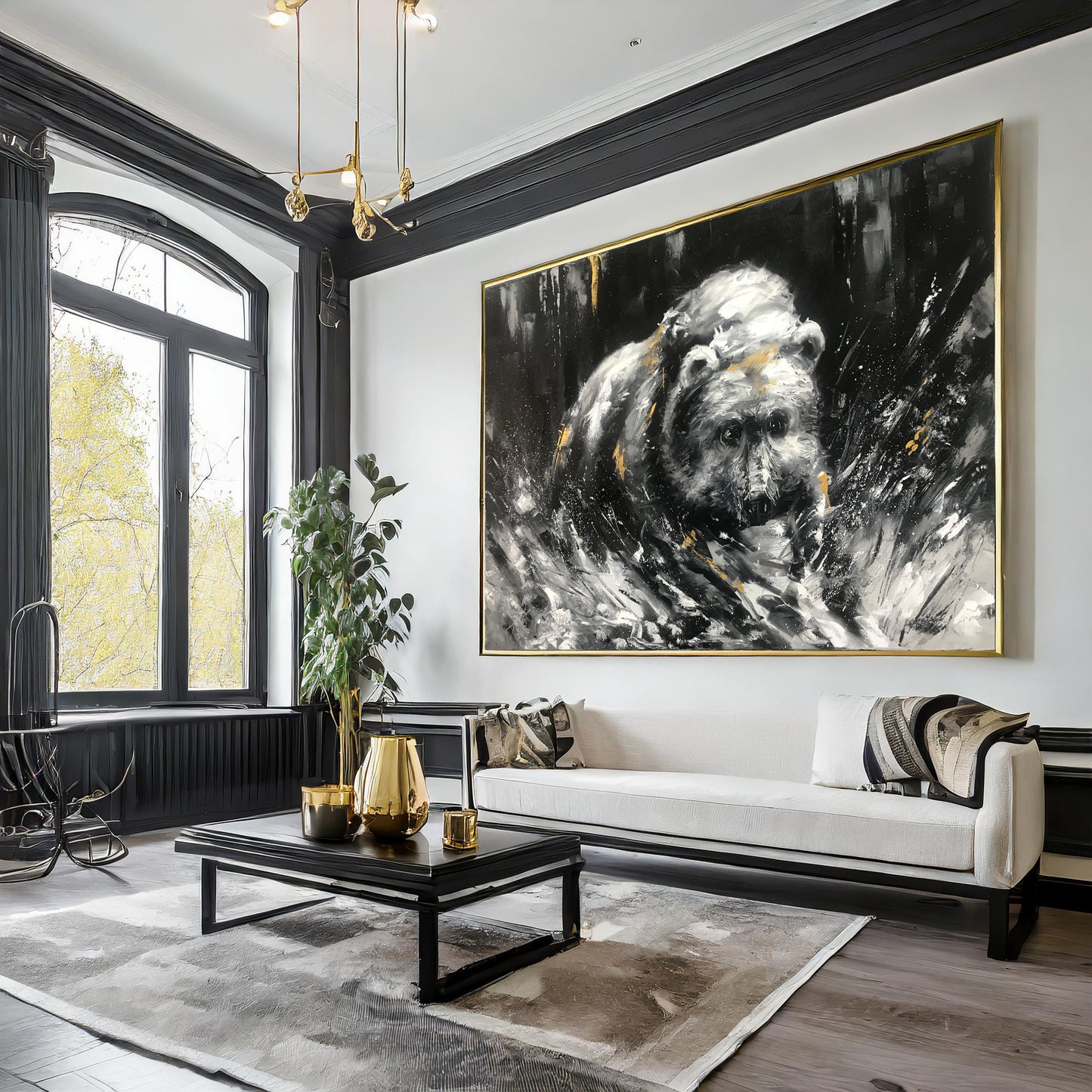 Abstract Bear Painting on Canvas Black and White Bear Art Large Abstract Animal Paintings Bear Artwork