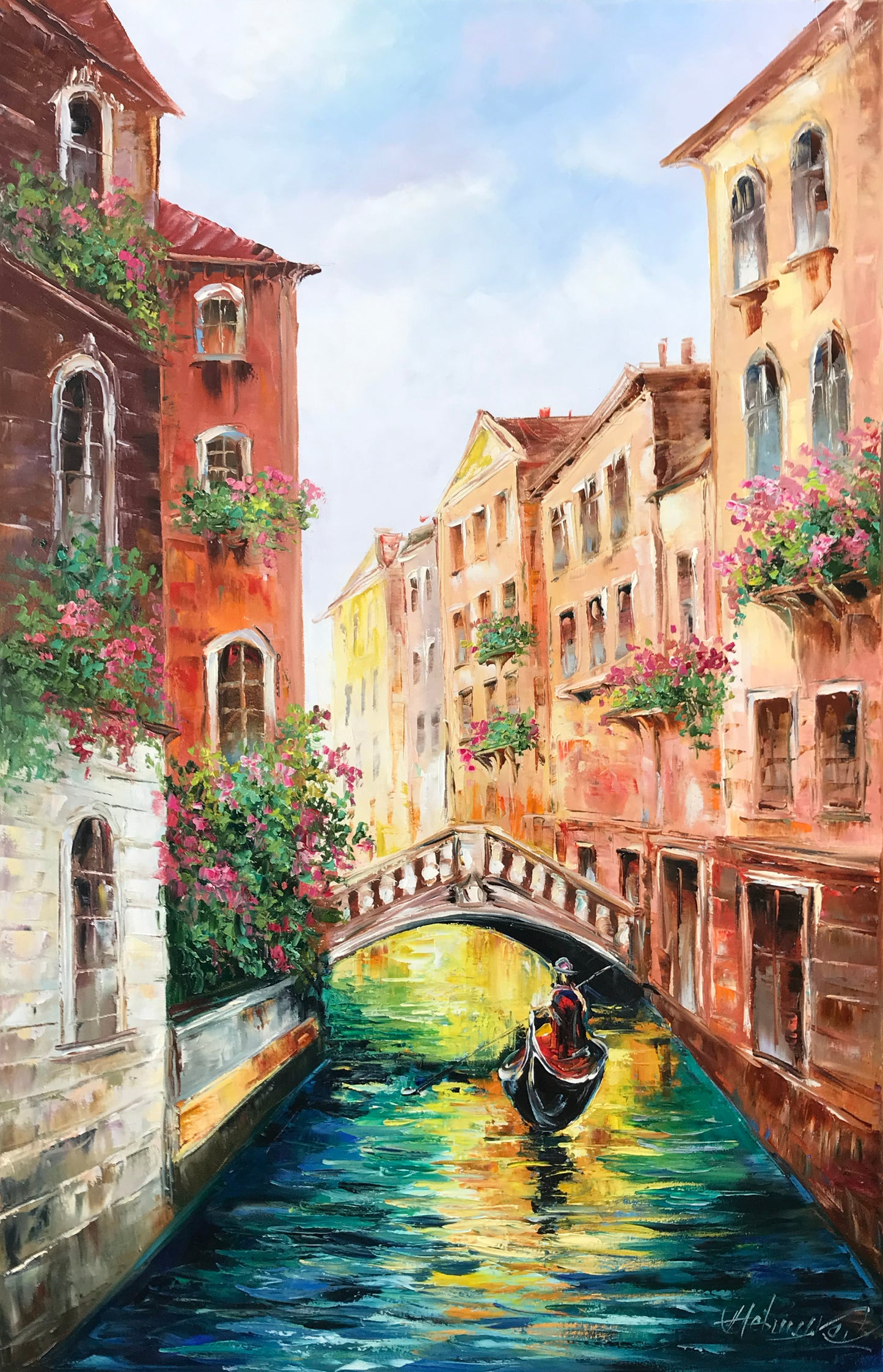 Large Venice Oil Painting Original Italy Canvas Art Gondola Boat Painting Europe Italy Wall Art Framed Venice Grand Canal Oil Painting