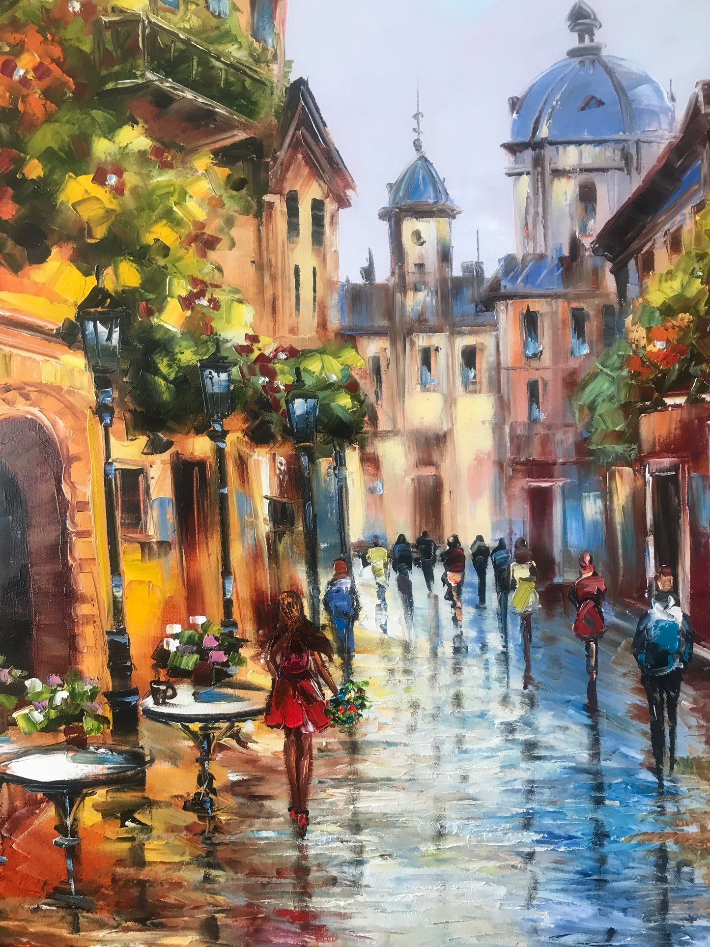 European Street Scene Paintings on Canvas Old Town Framed Art Paintings of European Cities Wall Art