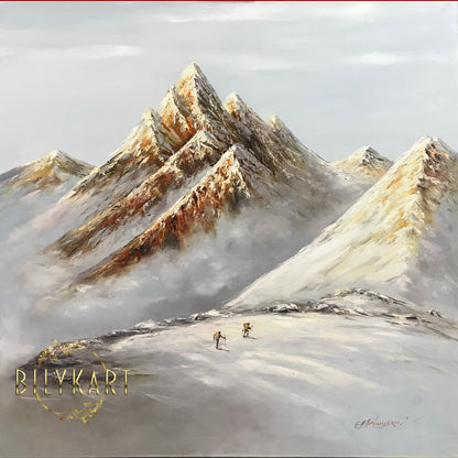 Snowy Mountain Landscape Oil Painting Original Mountainscape Wall Art Rocky Mountains Painting on Canvas
