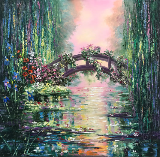 Bridge Over a Pond of Water Lilies Oil Painting Original Claude Monet Water Lily Pond Painting on Canvas Japanese Bridge Art