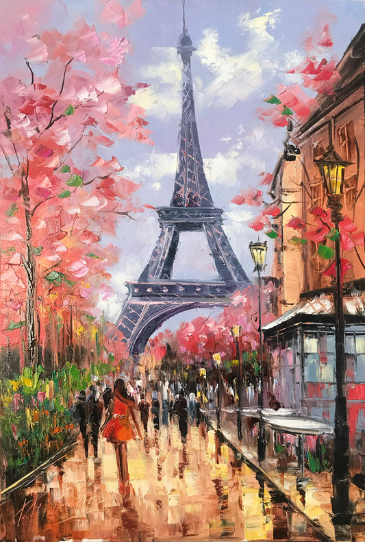 Springtime in Paris Painting Original Eiffel Tower Wall Decor Parisian Street Scene Oil Painting Paris Cafe Atwork