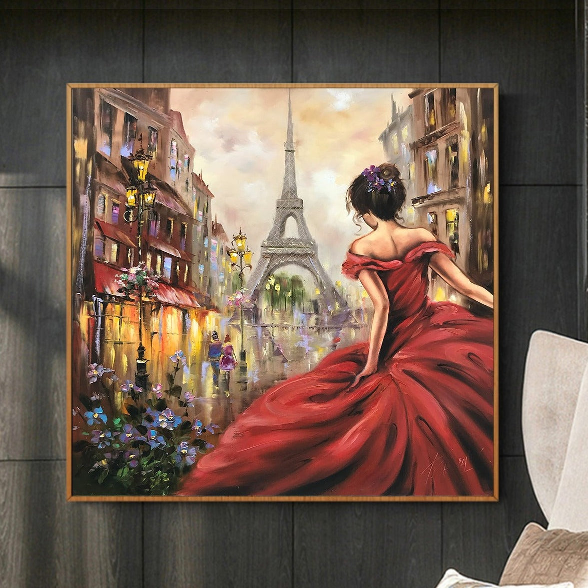 Woman in Paris Oil Painting Original Ballerina Wall Art Girl in Red Dress Painting Paris Artwork Ballerina Painting Paris Decor