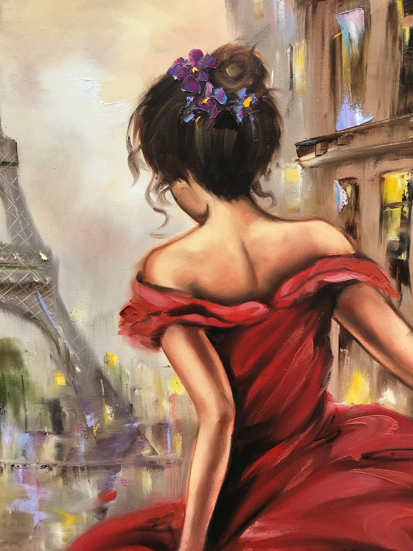 Woman in Paris Oil Painting Original Ballerina Wall Art Girl in Red Dress Painting Paris Artwork Ballerina Painting Paris Decor