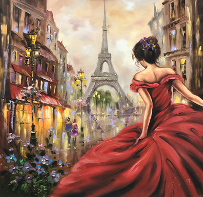 Woman in Paris Oil Painting Original Ballerina Wall Art Girl in Red Dress Painting Paris Artwork Ballerina Painting Paris Decor