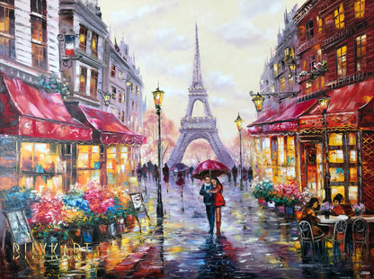 Love in Paris Oil Painting Original Red Umbrella Painting Eiffel Tower Art Evening Walk in Paris Couple in Love Art Night Time Wall Art