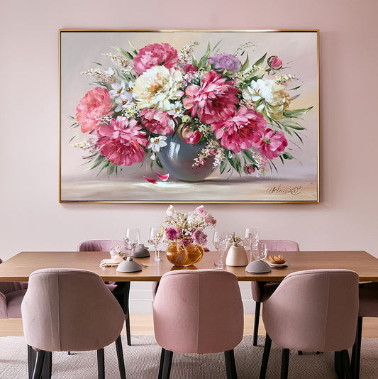 Pink White Peonies Oil Painting Original Large Peony Wall Art Peonies in a Vase Oil Painting on Canvas