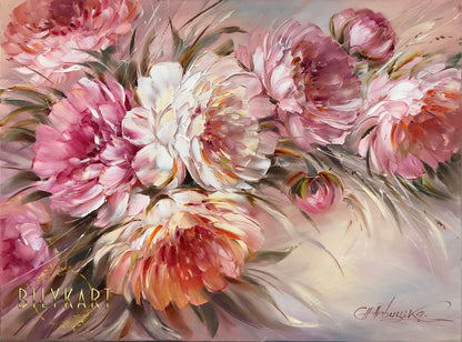 Abstract Peonies Original Painting, Big Peony Wall Art, Pink Flowers Painting Oil on Canvas, Abstract Floral Art, Large Peonies Wall Art