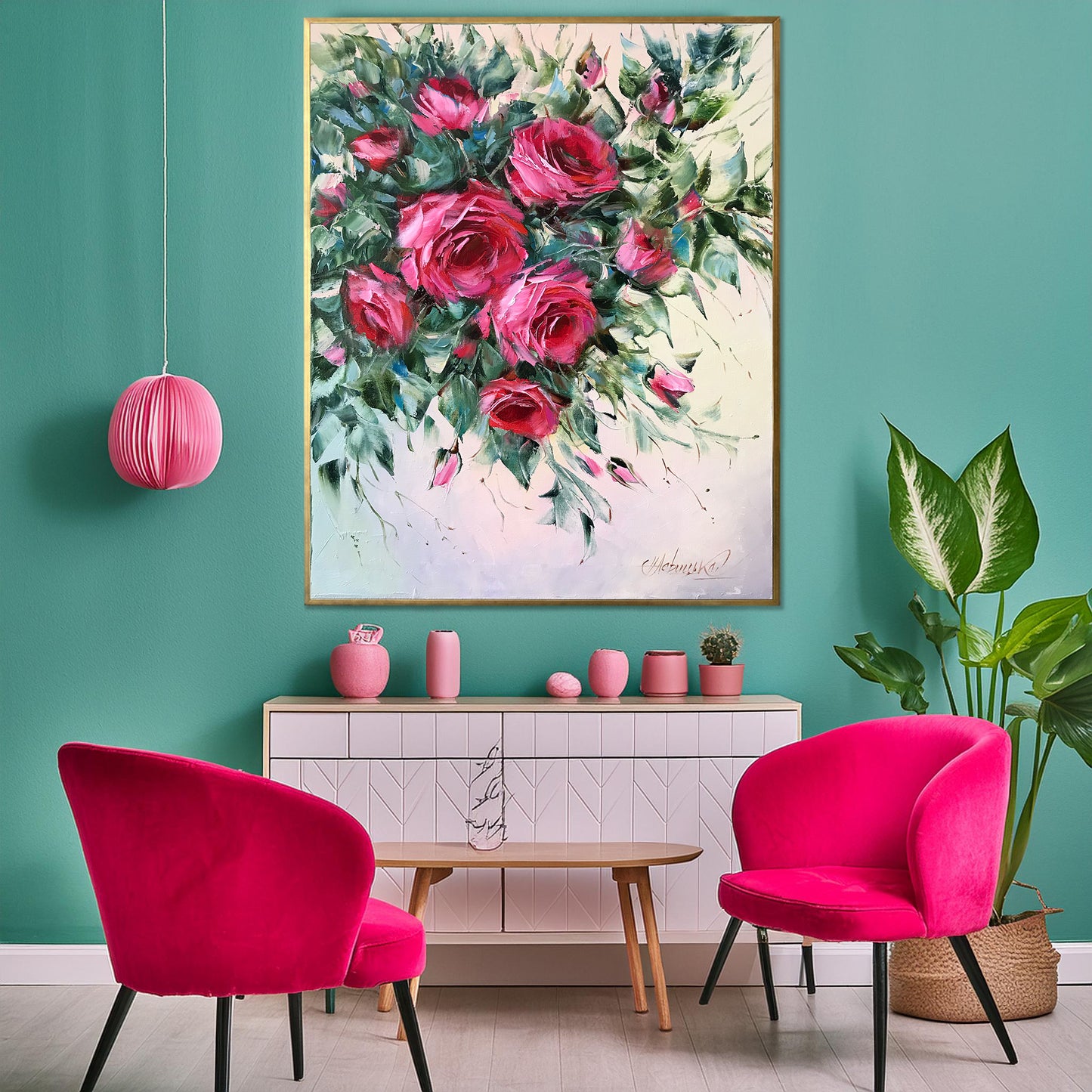 Abstract Roses Oil Painting Original Pink Rose Wall Art Abstract Flower Paintings on Canvas Rose Artwork