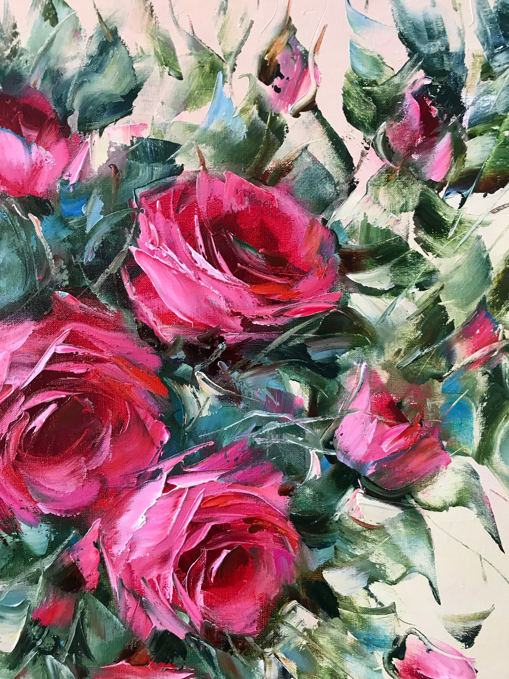 Abstract Roses Oil Painting Original Pink Rose Wall Art Abstract Flowe ...