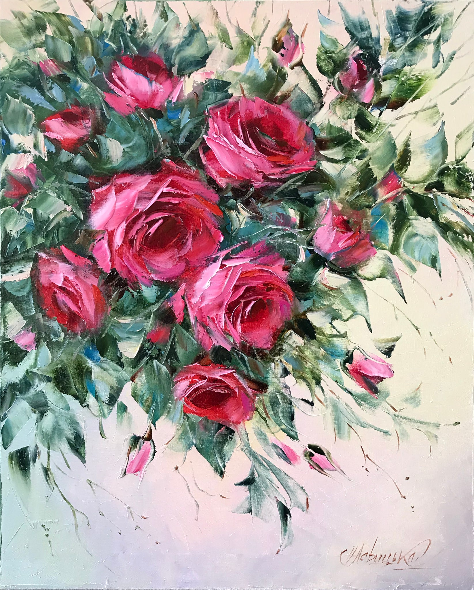 Abstract Roses Oil Painting Original Pink Rose Wall Art Abstract Flowe ...