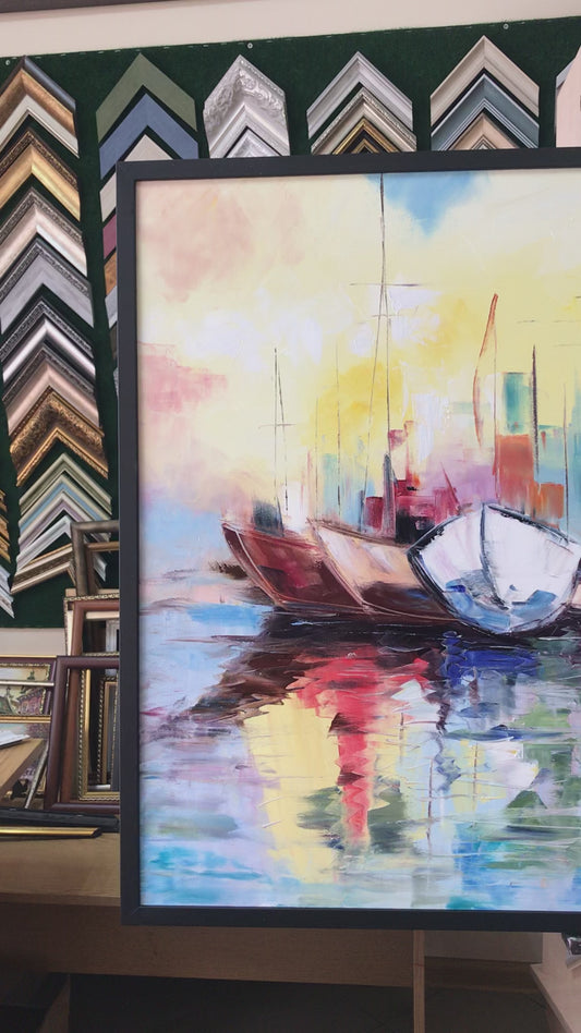 Abstract Sailing Boats Paintings on Canvas Colorful Boat Wall Art Extra Large Abstract Paintings of Sailboats at Sunset Artwork