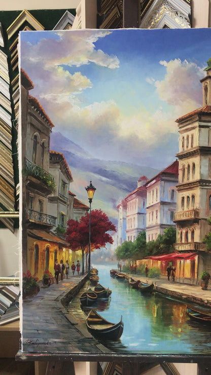 Mediterranean Town Painting Seaside Town Oil Painting Original Coastal City Art Montenegro Painting on Canvas