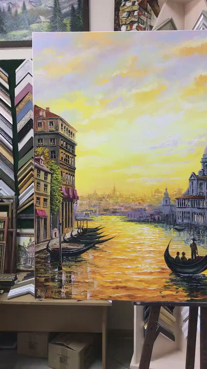 Venice Canal Oil Painting Original Venetian Grand Canal Art Famous Painting Monet Classic Italy Sunset at Venice Art