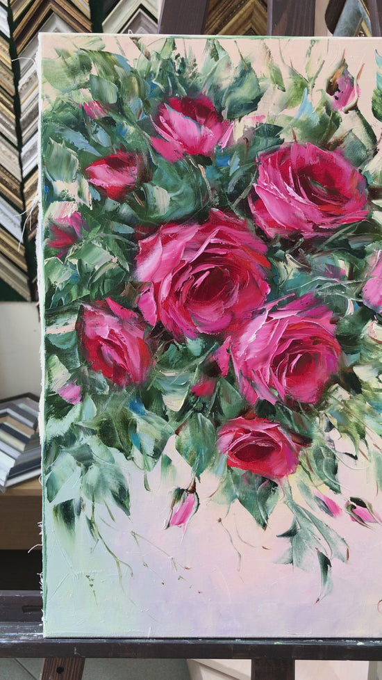 Abstract Roses Oil Painting Original Pink Rose Wall Art Abstract Flowe ...