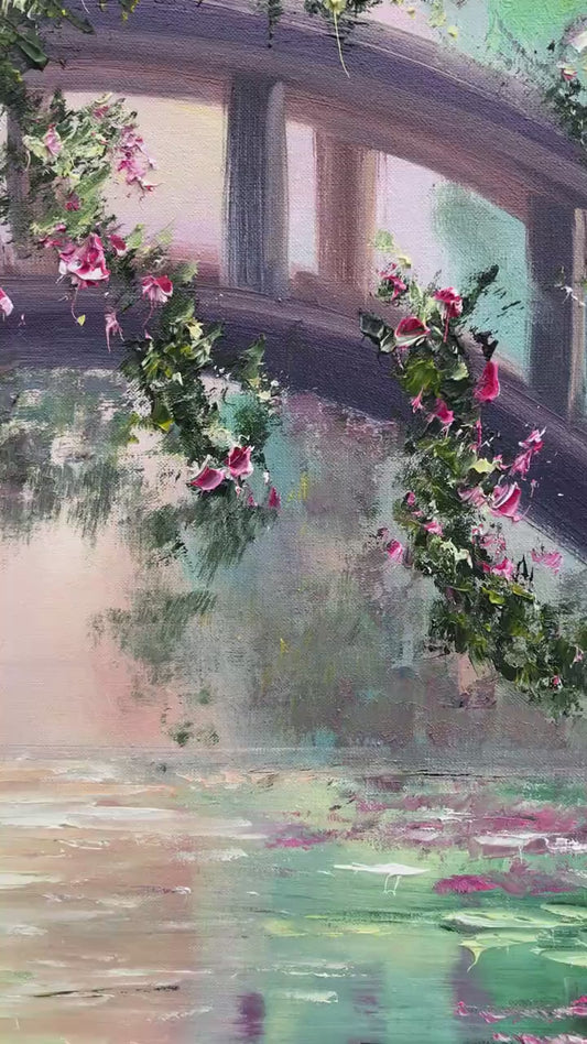 Claude Monet Painting Bridge Over a Pond of Water Lilies Artist Impressionism Art Green Water Lily Pond Oil Painting on Canvas