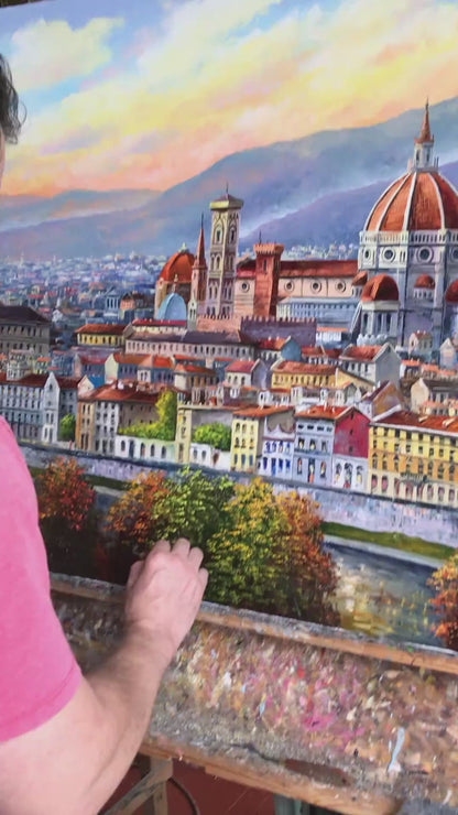 Florence Italy Oil Painting on Canvas Italian City Art Famous Paintings of Florence Italy Artwork Italian Cityscape Classic Painting