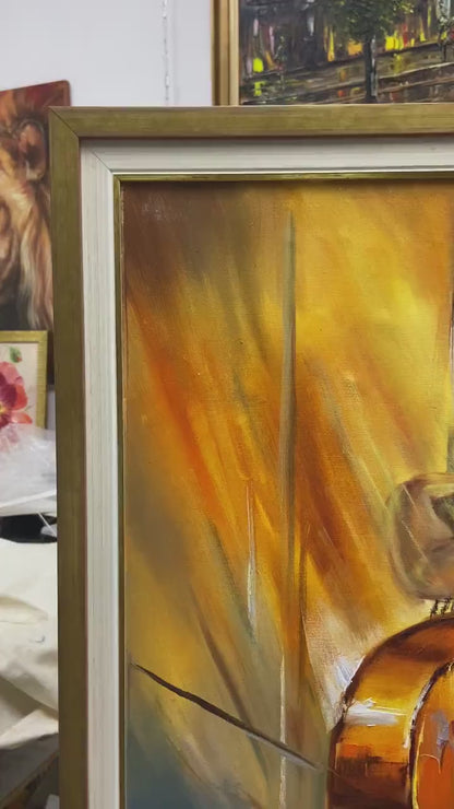 Woman Playing Cello Oil Painting Original | Elegant Lady Wall Art, Cello Musician Artwork