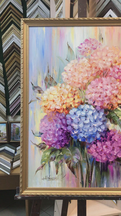 Abstract Hydrangea Painting Original Pink Flowers Oil Painting on Canvas Colorful Flower Art Hydrangeas Oil Painting