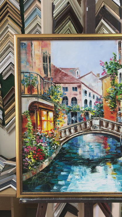 Venice Italy Oil Painting  | Original Venezia Art | 36x36 Italian City Painting Inspired by Monet Venice Artwork
