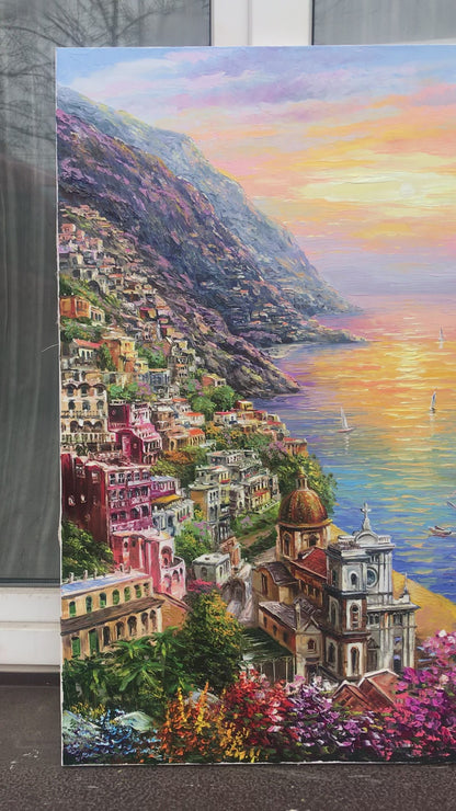 Positano Italy Painting on Canvas Amalfi Coast Oil Painting Original Italy Artwork Positano Canvas Wall Art