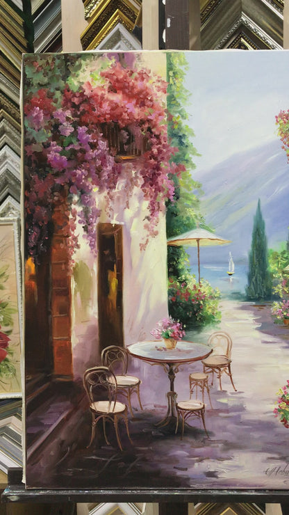 Amalfi Coast Italy Oil Painting Original Italian Street Cafe Paintings Italy Art Work Summer Vacation Painting on Canvas Italian Positano Coast Painting