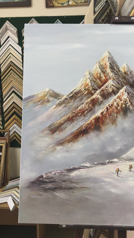 Snowy Mountain Landscape Oil Painting Original Mountainscape Wall Art Rocky Mountains Painting on Canvas
