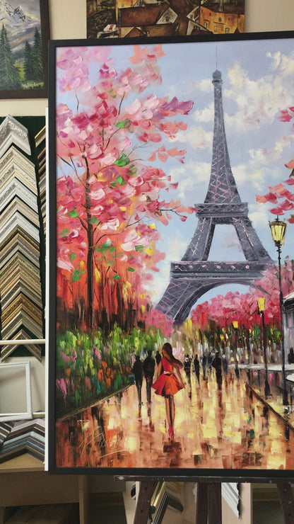 Springtime in Paris Painting Original Eiffel Tower Wall Decor Parisian Street Scene Oil Painting Paris Cafe Atwork