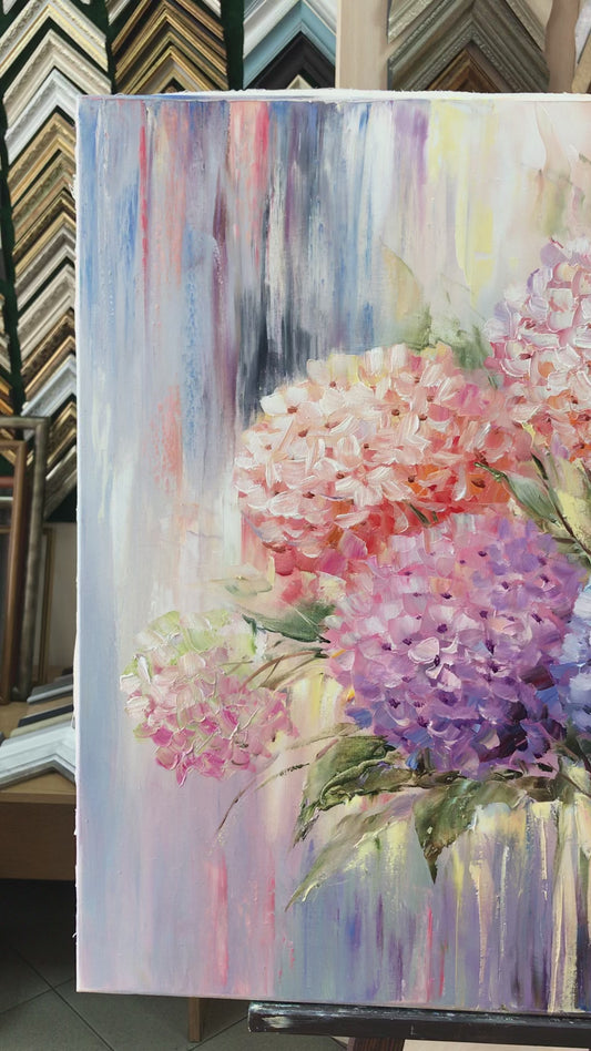 Abstract Hydrangea Painting Original Colorful Hydrangea Wall Art Pink Blue Flowers Painting on Canvas Hydrangeas Artwork