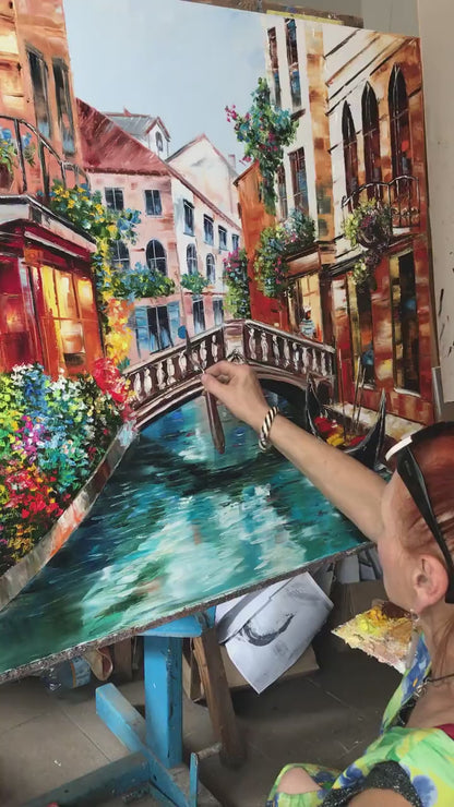 Venice Italy Oil Painting  | Original Venezia Art | 36x36 Italian City Painting Inspired by Monet Venice Artwork