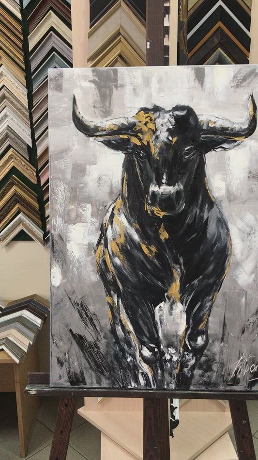 Abstract Bull Oil Painting on Canvas Wall Street Bull Wall Art Decor Cow Paintings on Canvas Extra Large Painting Abstract