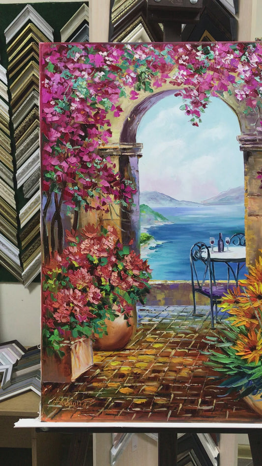 Positano Italy Painting on Canvas Italian Villa Painting Italian Coast Art Amalfi Coast oil Painting Original Italian Garden Wall Art