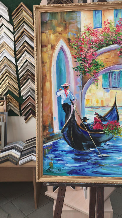 Venice Gondola Painting on Canvas Venice Canal Oil Painting Original Italian Wall Art for Home