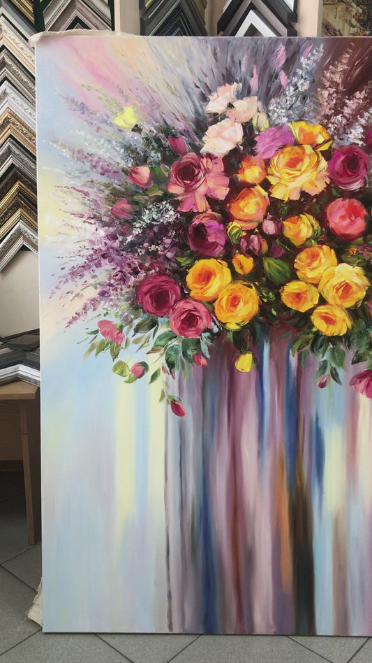 Large Flowers Abstract Painting Floral Wall Decor Luxury Art Flowers Abstract Floral Paintings on Canvas Contemporary Art Original Extra Large Colorful Wall Art