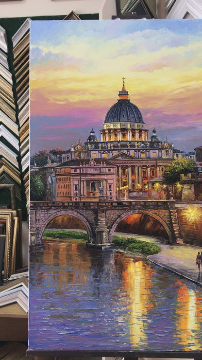 Evening in Rome Oil Painting on Canvas Rome Italy Canvas Wall Art Italy Landscape Painting Framed Italian Artwork