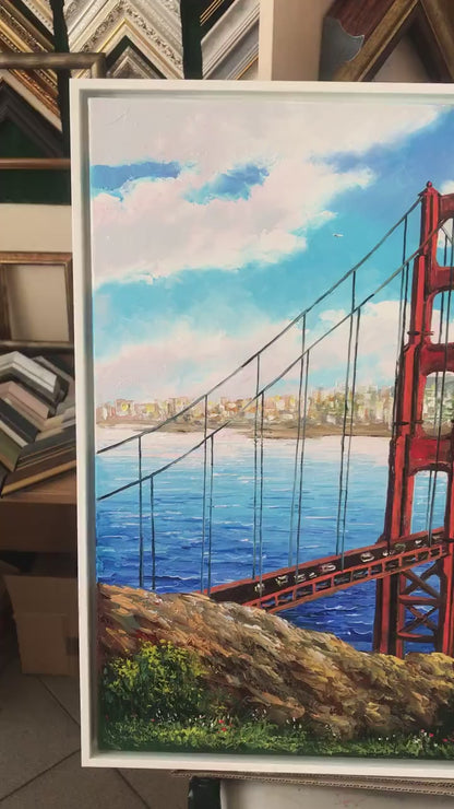 San Francisco Skyline Oil Painting | SF Bay Area Wall Art | Golden Gate Bridge Canvas Painting | Northern California Artwork